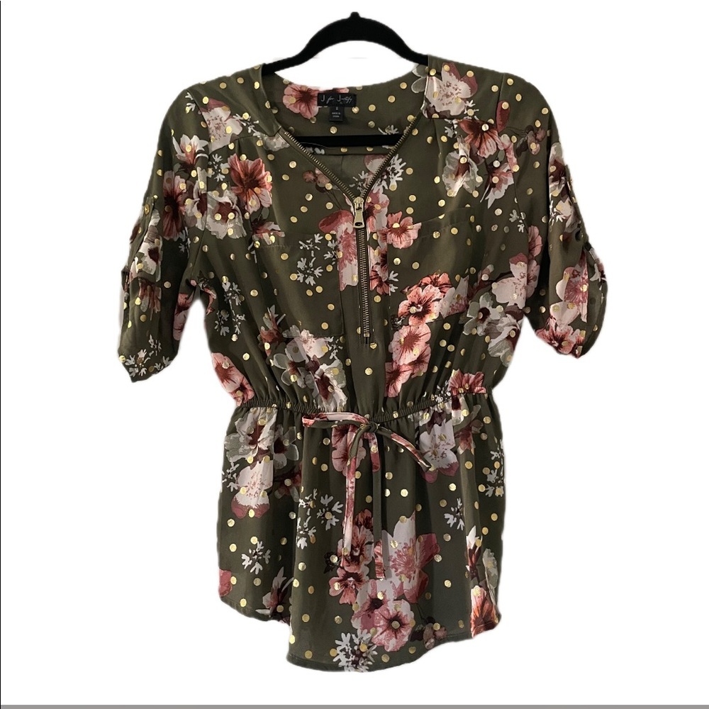 J for Justify Peplum Blouse - Green and Polka Dot - size S